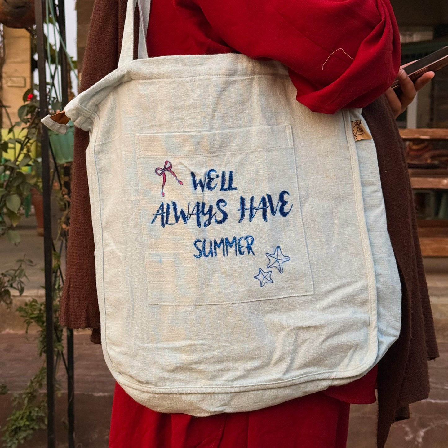 We'll always have Summer Linen Tote Bag (Sky Blue)