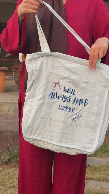 We'll always have Summer Linen Tote Bag (Sky Blue)